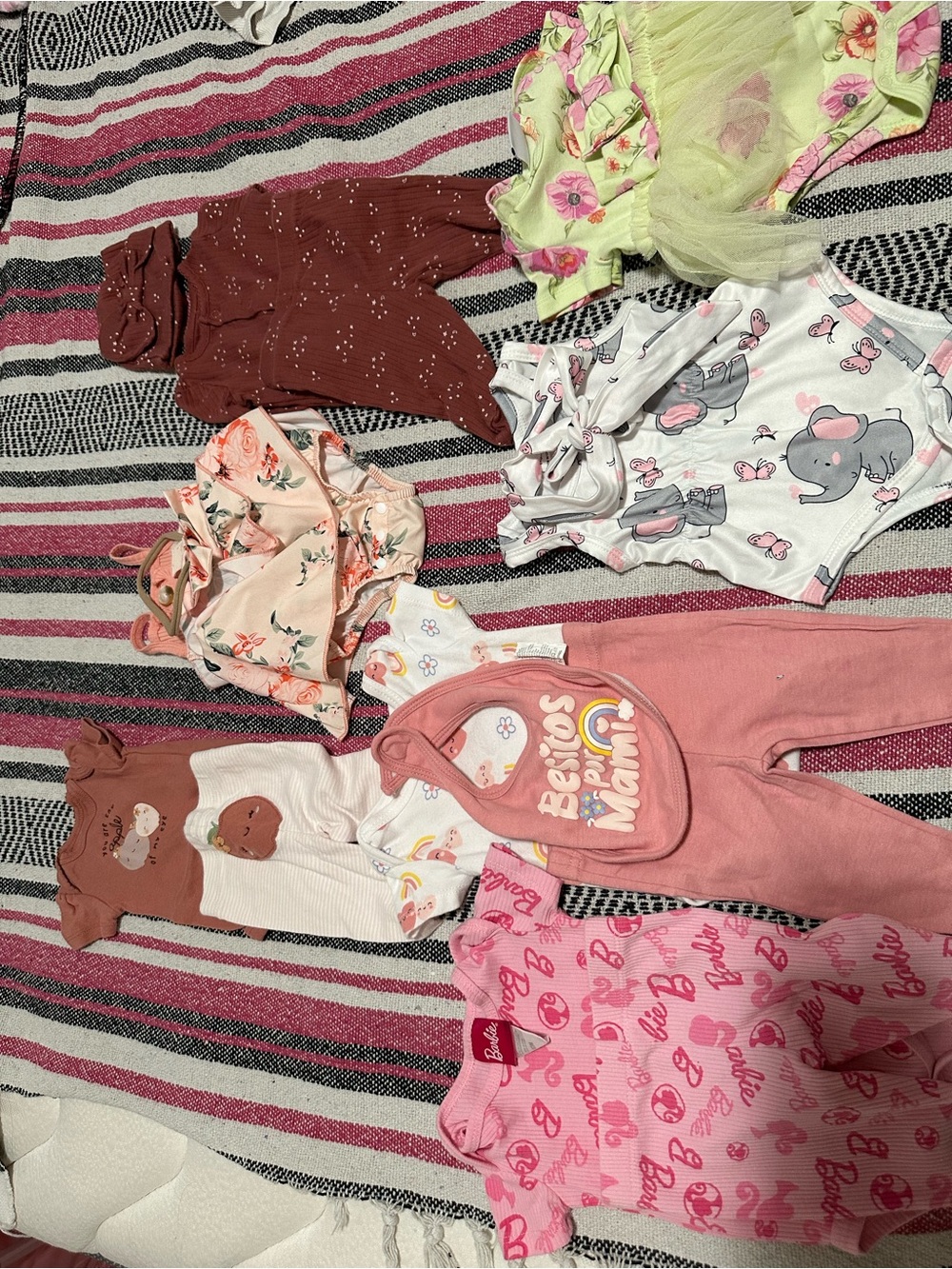 Baby Girls Mixed Floral & Character Onesie Bundle - Pink, Peach, Brown